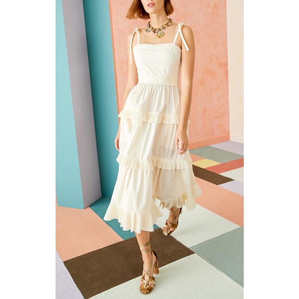 Ulla Johnson Lune Dress in Blanc ruffle tiered cotton poplin ribbon tie size 0 - Picture 1 of 10